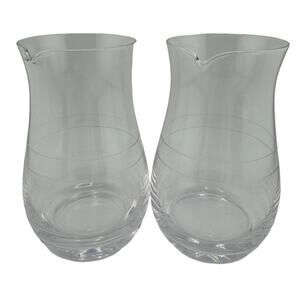 Small Carafes Clear Glass with Etched Rings Set of 2